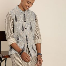 Taavi Men Bagru Ethnic Motifs Printed Regular Pure Cotton Kurta with Trousers-picture-22