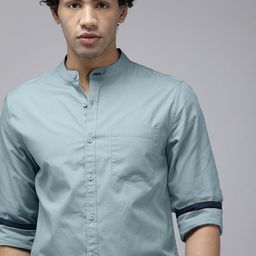 Roadster Men Blue Mandarin Collar Casual Shirt-image-45
