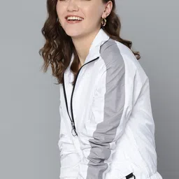Mast & Harbour Women White Solid Bomber Jacket-picture-26