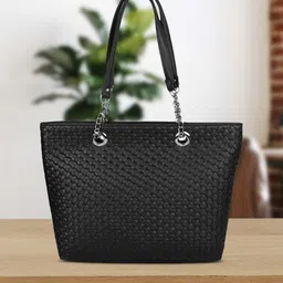OsaiZ Black Textured Tote Bag-11