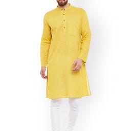 even Men Yellow Solid Straight Kurta-picture-15