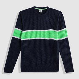 YK Boys Navy Blue & Green Cable Knit Striped Pullover-image-64
