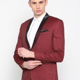 RG DESIGNERS Men Maroon Solid Single-Breasted Formal Blazer image 5