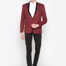 RG DESIGNERS Men Maroon Solid Single-Breasted Formal Blazer image 4