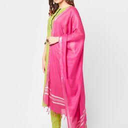 Dupatta Bazaar Fuchsia & Silver-Toned Linen Dupatta image 4