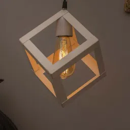 Homesake Edison Filament White Metallic Cube 6" Hanging Lamp - Set of 1 (Bulb not included)-9