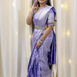 SHOPONBIT Women Printed Lavender Poly Silk Saree-image-21
