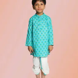 Tippy Top Kids Mint Green & White Printed Full Sleeves Kurta with Dhoti-image-48