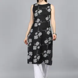 Vaamsi Black Cotton Printed Straight Kurta-picture-2