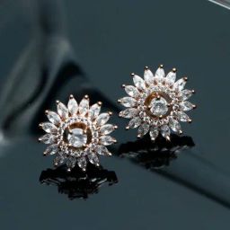 Priyaasi Blooming Flower Rose Gold Stud Earrings-45
