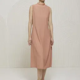 Artagai Salmon Pink Elevated Basics Mock Neck Midi Dress-image-79