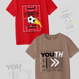 Codez Kids Red & Brown Printed T-Shirt (Pack Of 2)-0