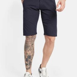 Octave Navy Cotton Regular Fit Checks Shorts-picture-24