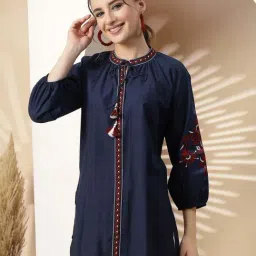 Nayam By Lakshita Blue Cotton A-Line Embroidered Kurtis-picture-26