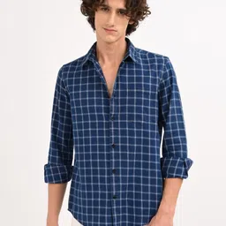 Blu MNKY Classic Checked Spread Collar Long Sleeves Cotton Shirt-picture-46