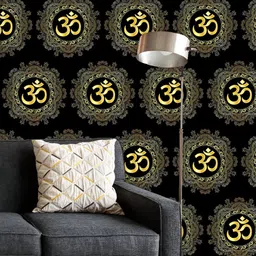 ArtzFolio Printed UV-Resistant Anti-Bacterial Gold Om Mantra And Mandala Peel & Stick Wallpaper-image-11