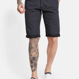 Octave Black Cotton Regular Fit Checks Shorts-33