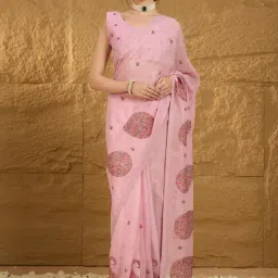 Saree Mall Pink Embellished Sarees With Unstitched Blouse-image-63
