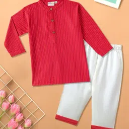 Desi Soota Kids Red Cotton Printed Kurta Pants Set-picture-32