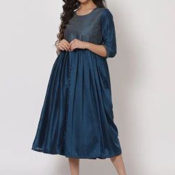 Rangriti Blue Embellished A-Line Dress-image-73