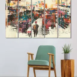 999Store Multicolor Abstract Modern City Art 5 Frame MDF Paintings-13