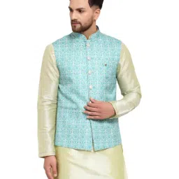 Mohanlal Sons Sky Blue Regular Fit Printed Nehru Jacket-picture-26