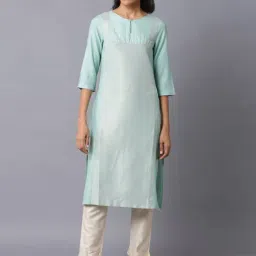 W Blue Woven Pattern Straight Kurta-image-9