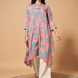 Marigold Lane Pink & Blue Printed A Line Kurta-image-96