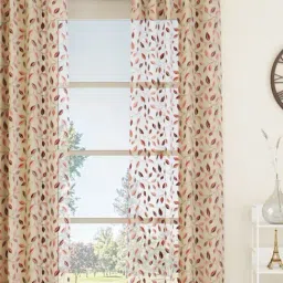 GM Sheer Embroidery White & Maroon Polyester 7 ft Eyelet Ring Top Door Curtain - Set of 1 PC-image-49