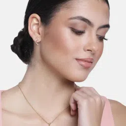 Estele Gold & Rhodium-Plated Caught In A Wave White and Pink CZ Pendant Set for Women-7