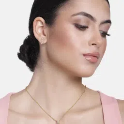 Estele Gold-Plated White CZ Leaf Pendant Set for Women-9