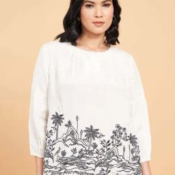 Marigold Lane White & Grey Cotton Embroidery Top-image-56