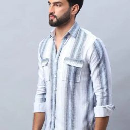 Indian Needle White Regular Fit Striped Shirt-image-48