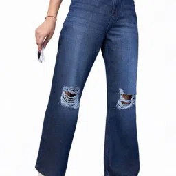 Bewakoof Blue Cotton Flare Fit Jeans-picture-3