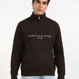 Tommy Hilfiger Chocolate Regular Fit Logo Printed Sweatshirt-image-4