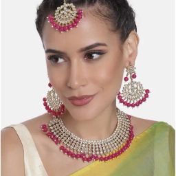 Peora Golden Pink Kundan Set for Women-image-32