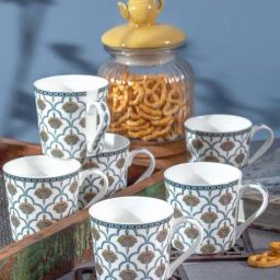 Goodhomes White & Blue Bone China Coffee Mug (0.2 L) - Set of 6-image-45