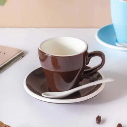 Nestasia Brown & White Food-Safe Ceramic Cup & Plate Set with Spoon, Microwaveable, Lead-Free, 150ml-image-4