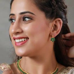 Priyaasi Leaf Green & Golden Necklace & Earring Set-11