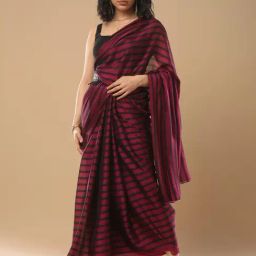 Saree Mall Maroon Striped Saree With Unstitched Blouse-image-38