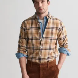 Gant Beige Regular Fit Checks Shirt-image-78