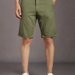 Louis Philippe Green Cotton Slim Fit Shorts-picture-38