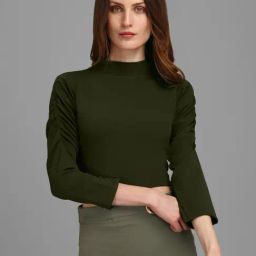 PURVAJA Dark Olive Regular Fit Crop Top-image-9