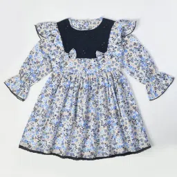 Bella Moda Kids Blue Floral Print Full Sleeves Fit & Flare Dress-image-58
