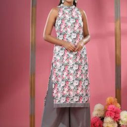Charukriti White & Pink Printed Straight Kurta-9