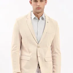 SHOWOFFFF Cream Cotton Solid Slim Fit Blazer-picture-49