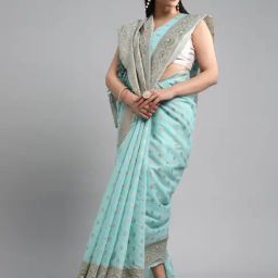 Saree Mall Blue Woven Saree With Unstitched Blouse-image-11
