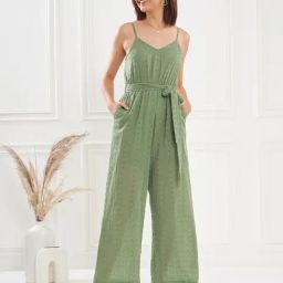 KASSUALLY Green Cotton Self Design Jumpsuit-image-42