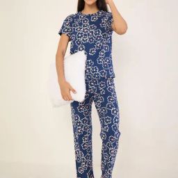 Sweet Dreams Blue Cotton Geometric Pyjama Set-picture-3