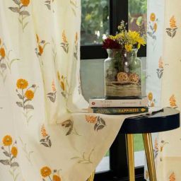 Urban Space Beige & Yellow Cotton Floral Door Curtain - Set of 2-image-22